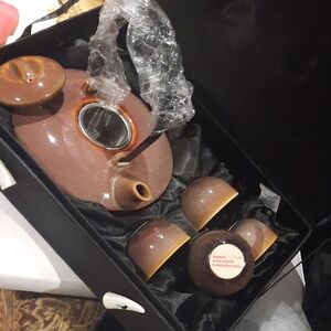 NIB ☕️ WEDDING💍GIFT🎁 GENUINE BOMBAY & CO 9PC Elegant Tri-tone Brown Tea Set